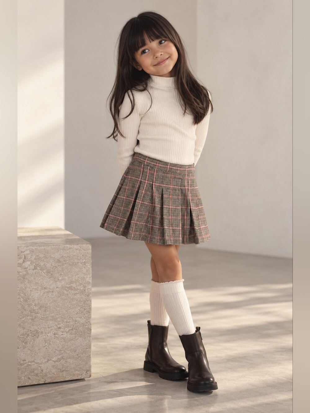 H&M Girls Plaid Pleated Skirt Size 6-7Y Preppy Academia 100% Cotton